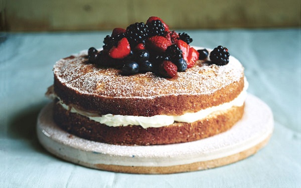 Mascarpone Cake with Sherried Berries