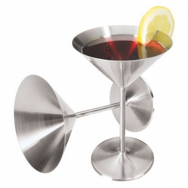 Oggi 8-Ounce Stainless Steel Martini Goblets, Set of 2