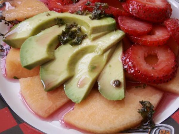 Strawberry, melon and avocado salad