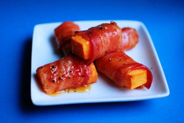 Sweet and Spicy Bacon Wrapped Butternut Squash