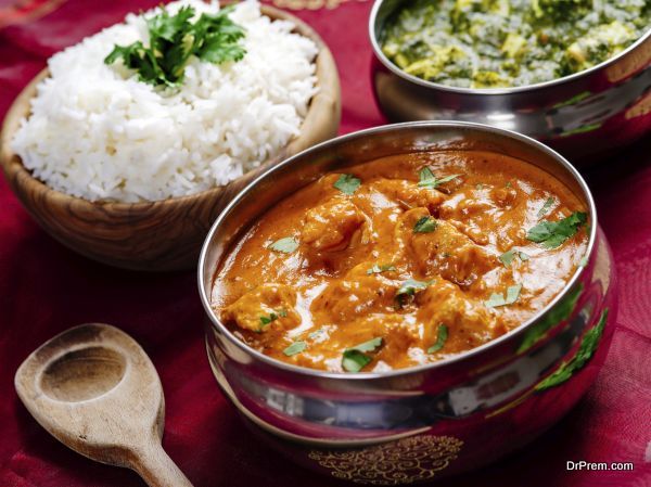 Butter chicken and Saag Paneer Indian dinner