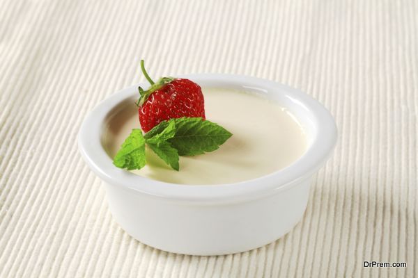 Panna cotta served in a small dish